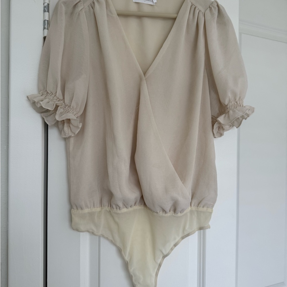 All in Favor Cream Puff Sleeve Bodysuit